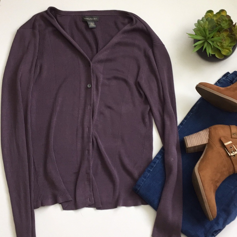 Banana Republic Purple Silk Cardigan Sweater
